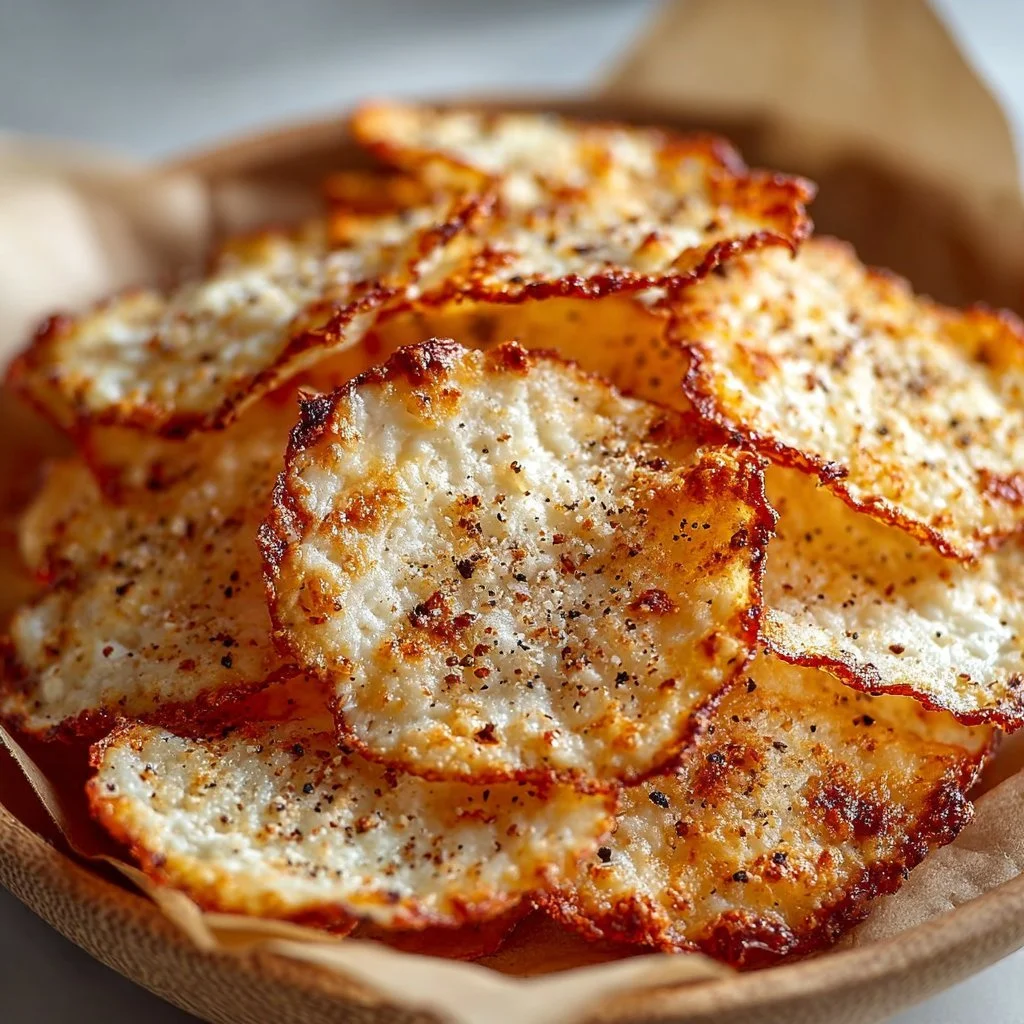 Crispy cottage cheese chips in a bowl, a delicious and healthy snack