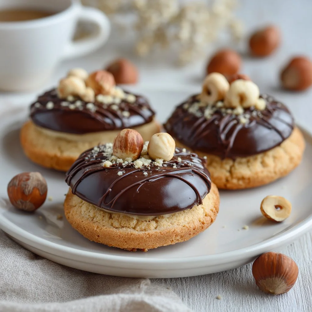 Hazelnut Cookies with Dark Chocolate Ganache