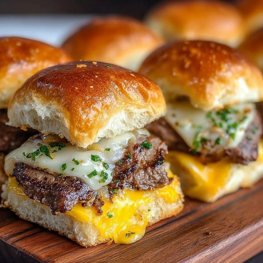Delicious steak and cheese sliders ready to be served