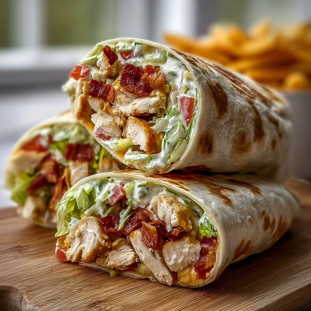 Bacon Chicken Ranch Wraps with crispy bacon, grilled chicken, and ranch dressing
