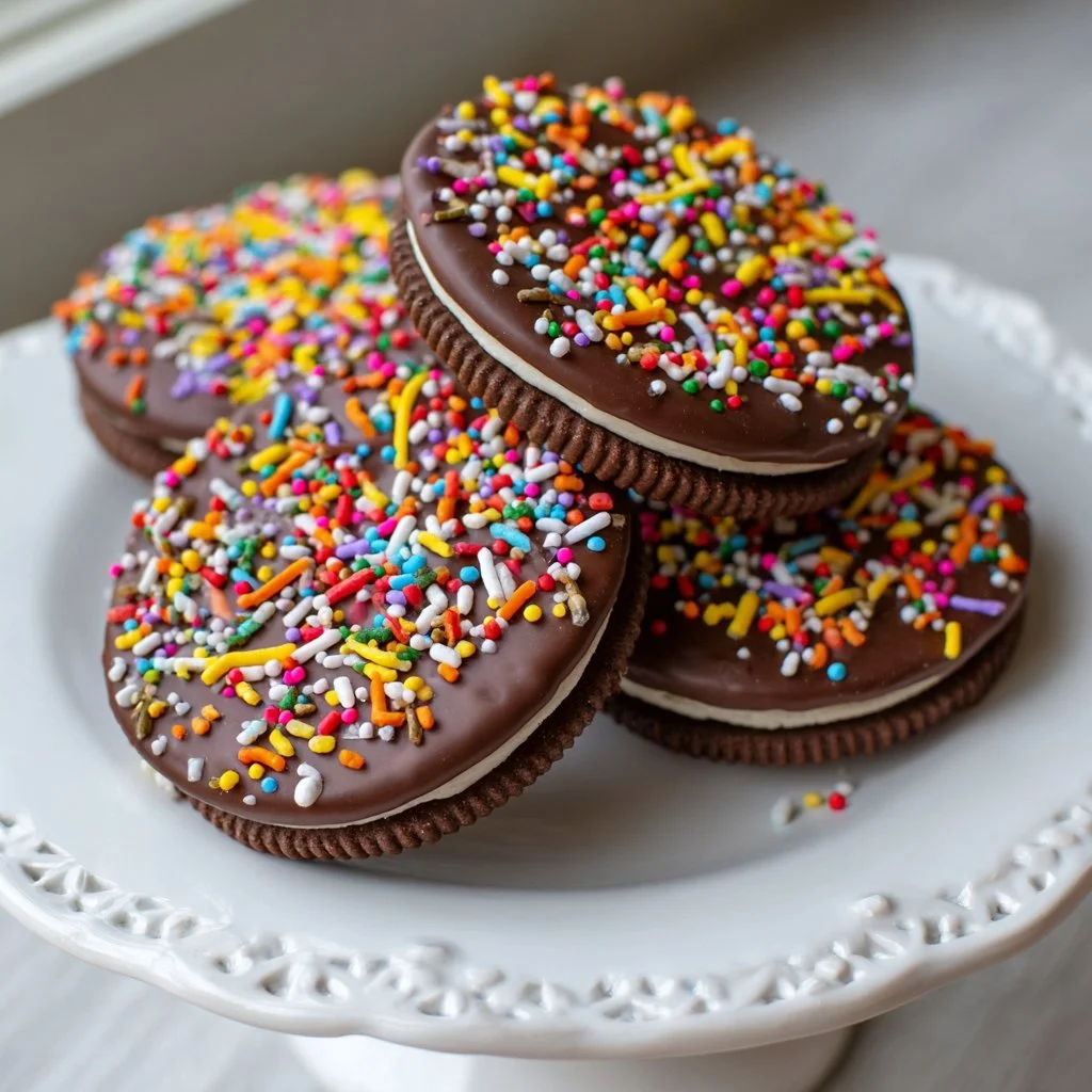 Chocolate Dipped Oreos with Sprinkles