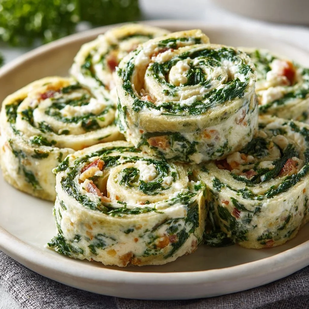Classic spinach dip pinwheels served on a platter for an appetizer.