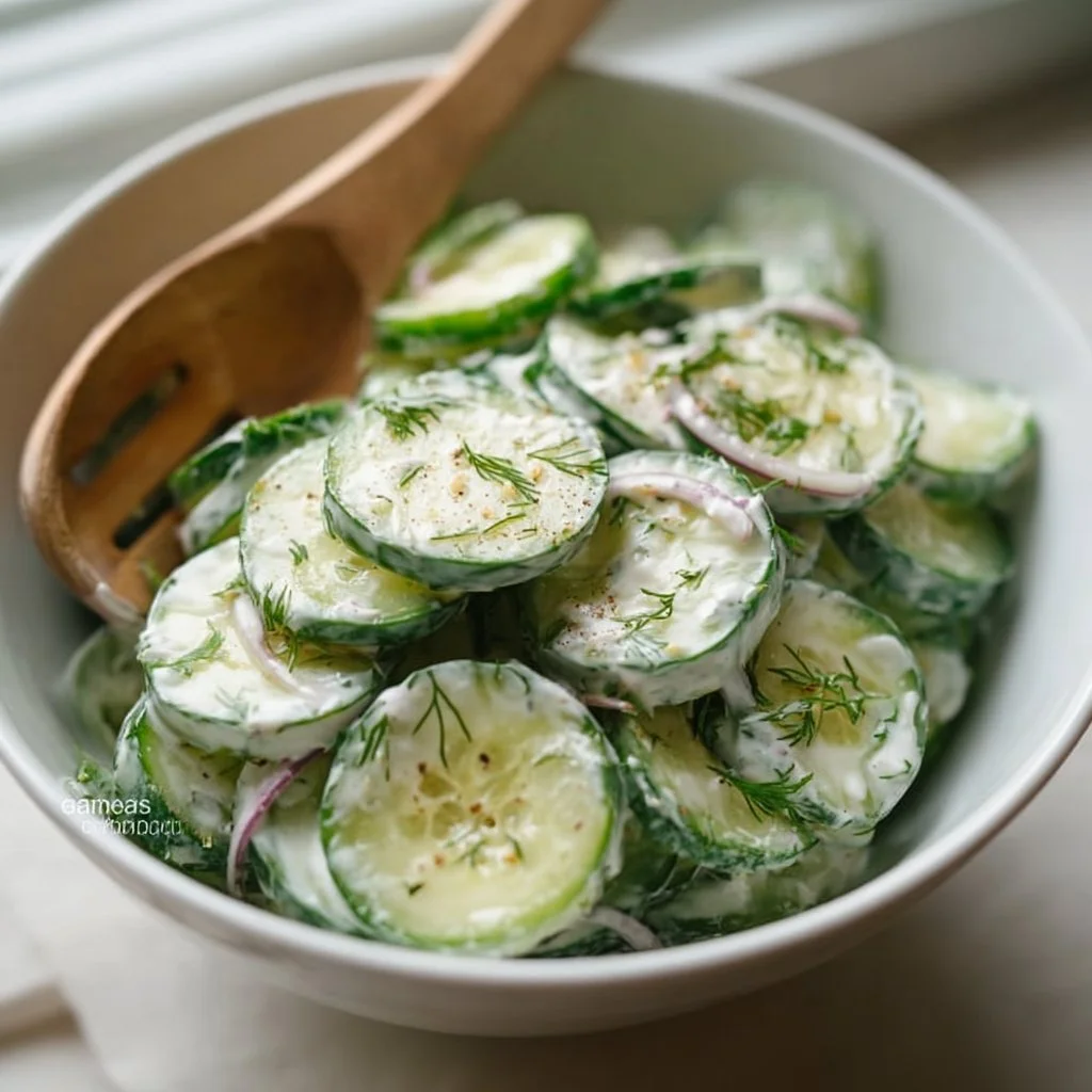 Creamy Cucumber Dill Salad served in a bowl with fresh ingredients