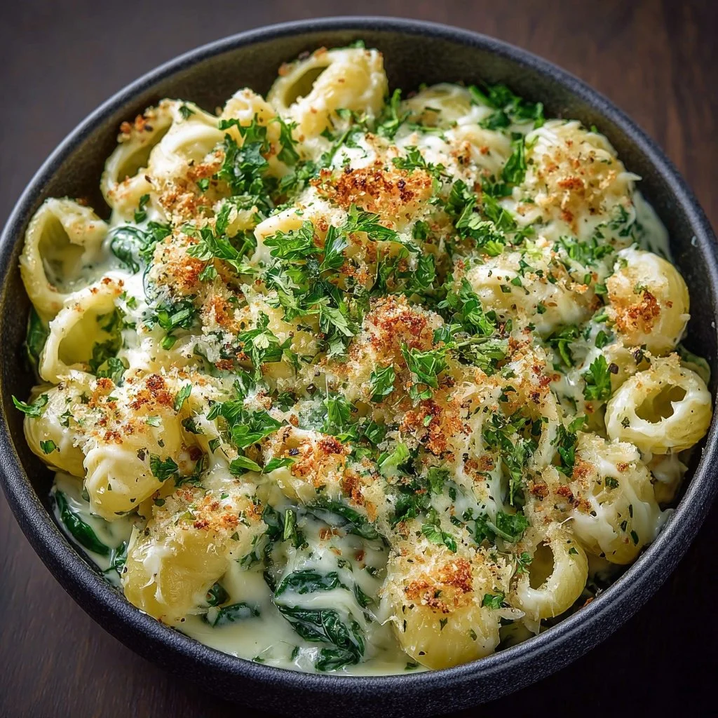 Creamy St. Patrick's Green Mac & Cheese served in a festive dish