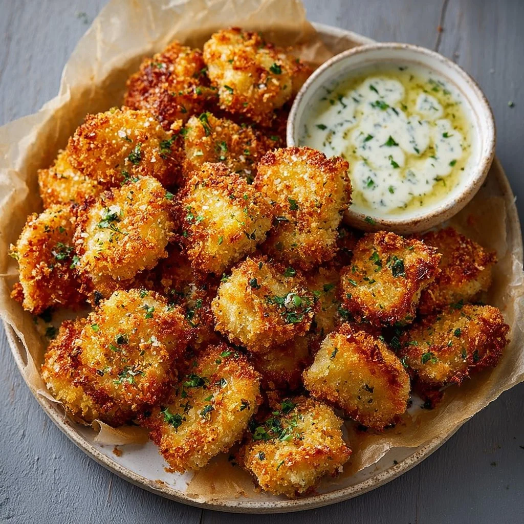 Crispy ranch chicken nuggets served with dipping sauce