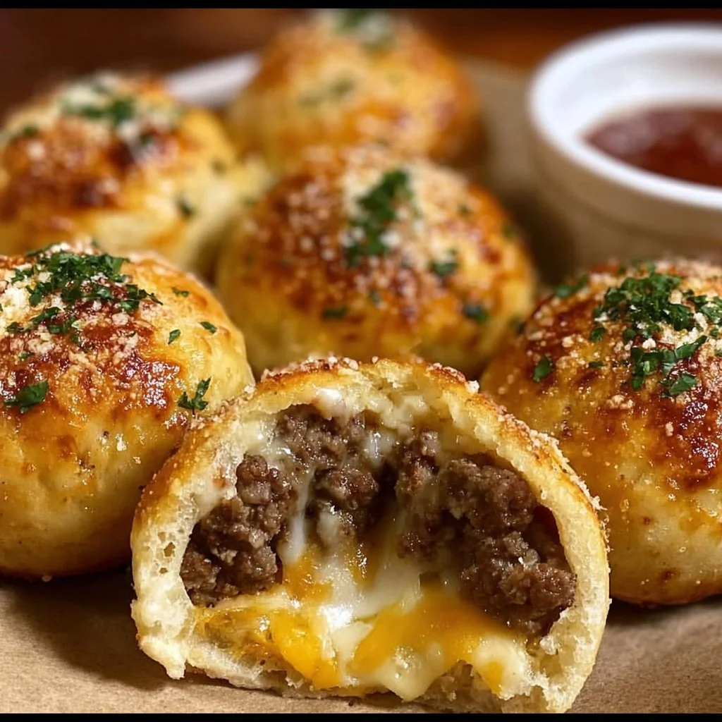 Delicious garlic parmesan cheeseburger bombs served on a plate