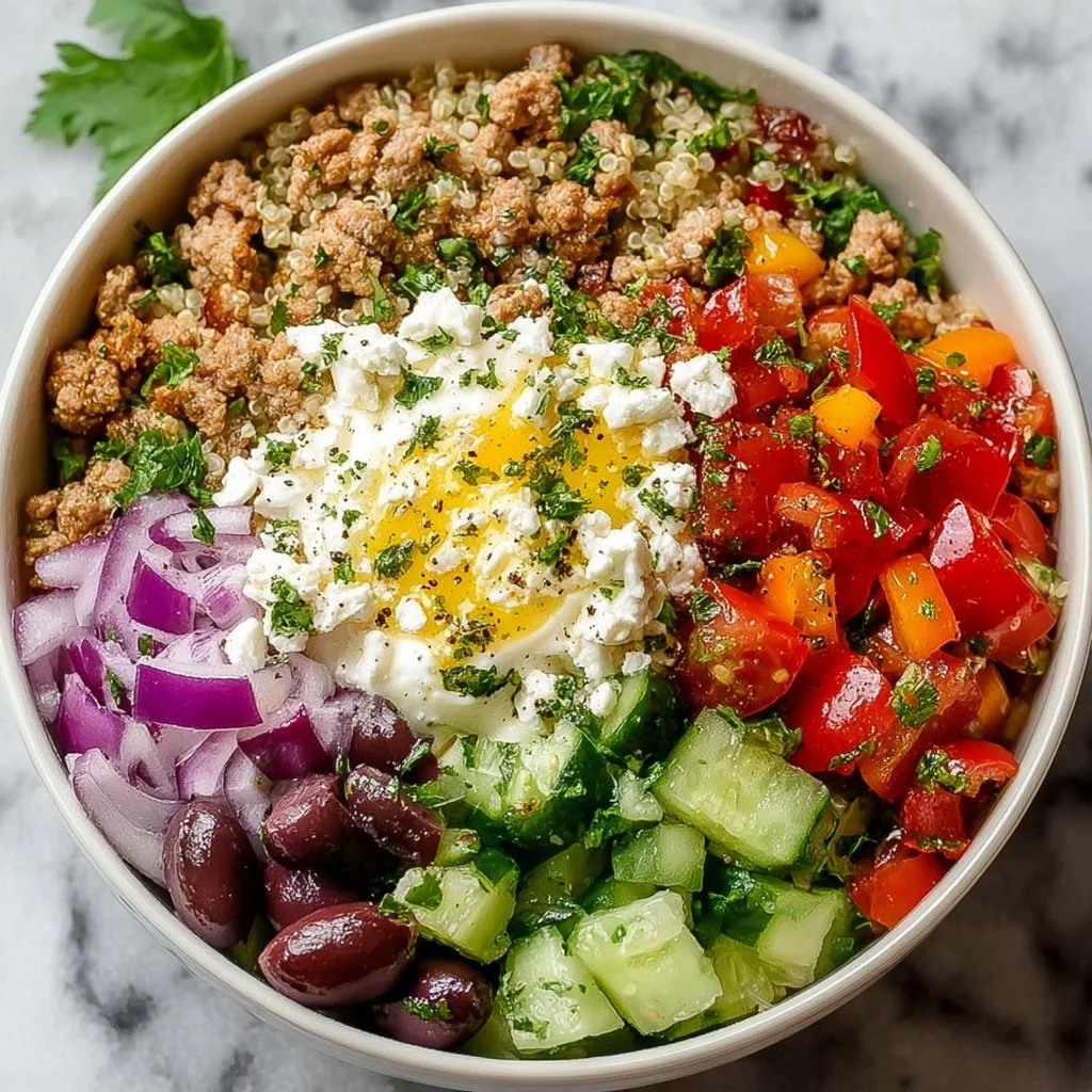 Healthy Greek Turkey Power Bowl rich in flavor and nutrition