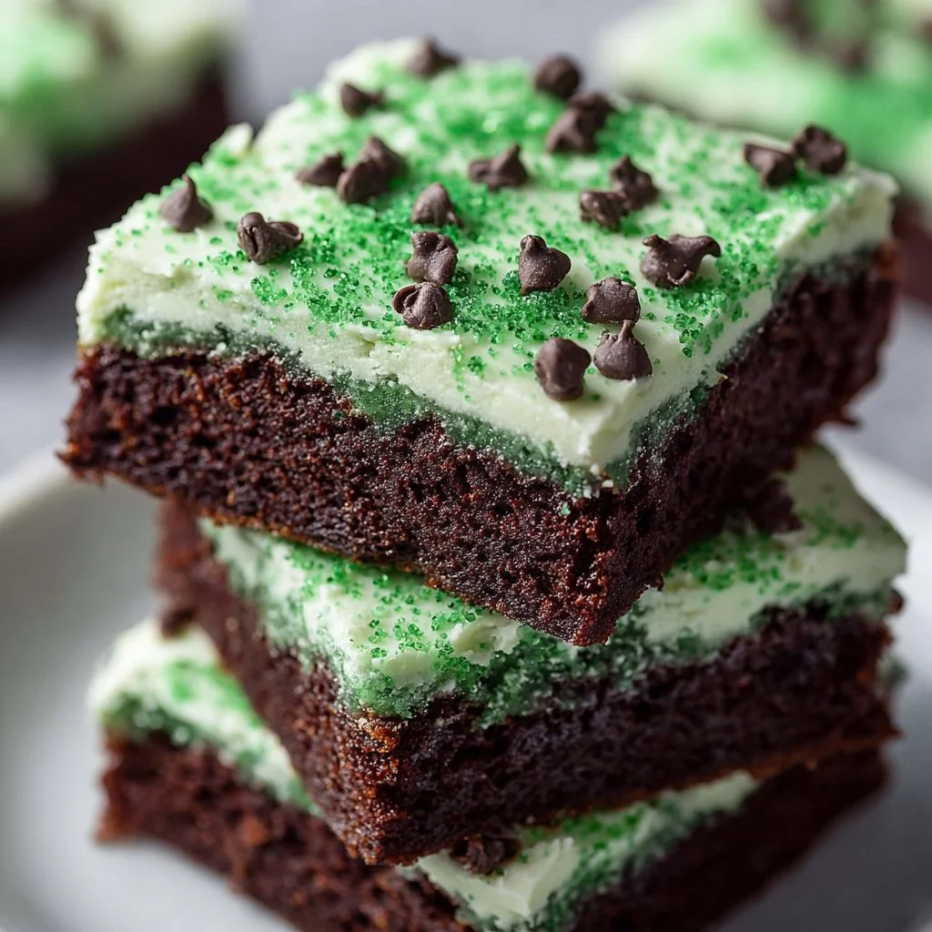 Delicious green velvet brownies with cream cheese frosting topped with sprinkles