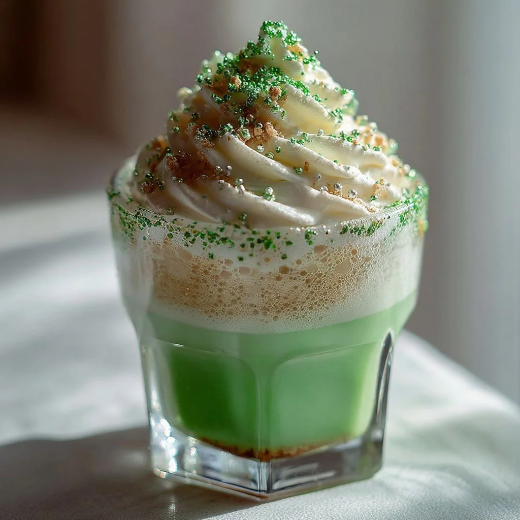 Colorful Saint Patrick's Day drink garnished with shamrocks