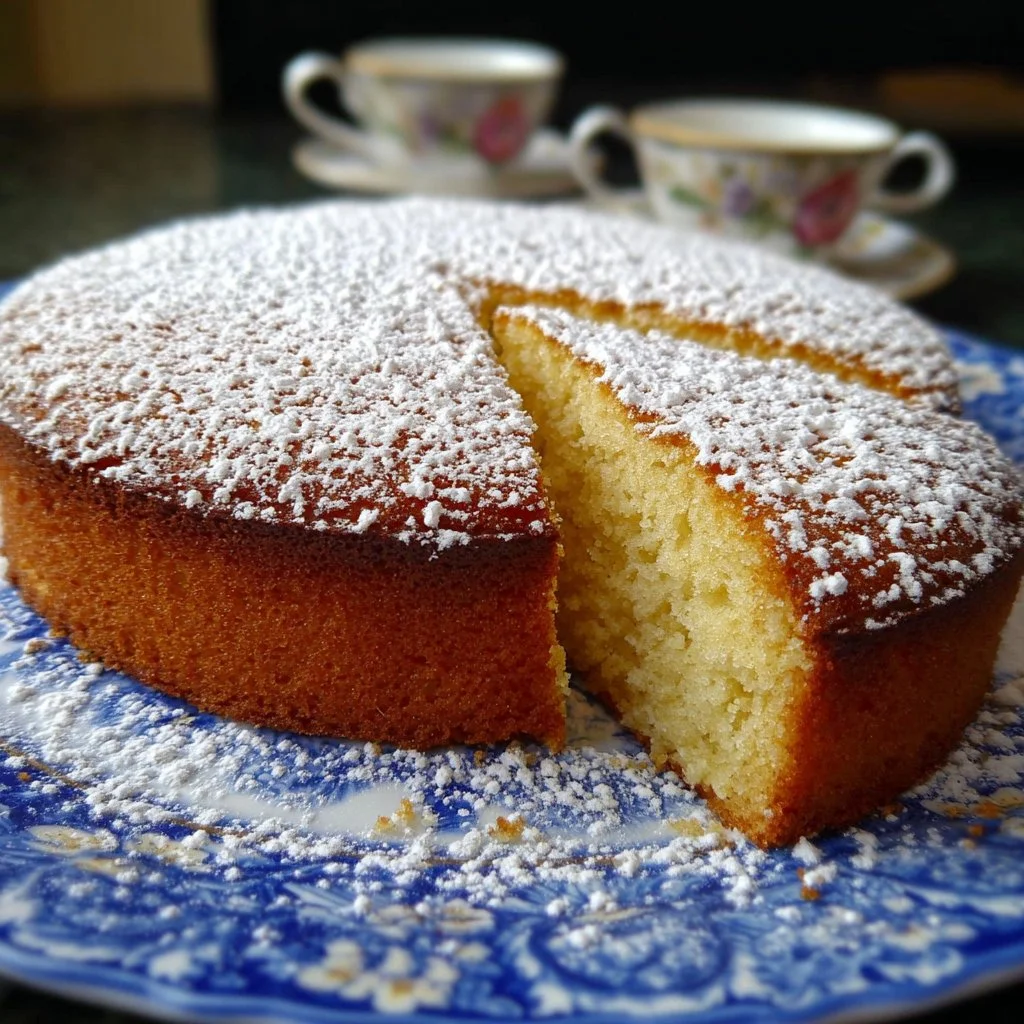 Deliciously baked Irish Tea Cake sliced on a wooden table