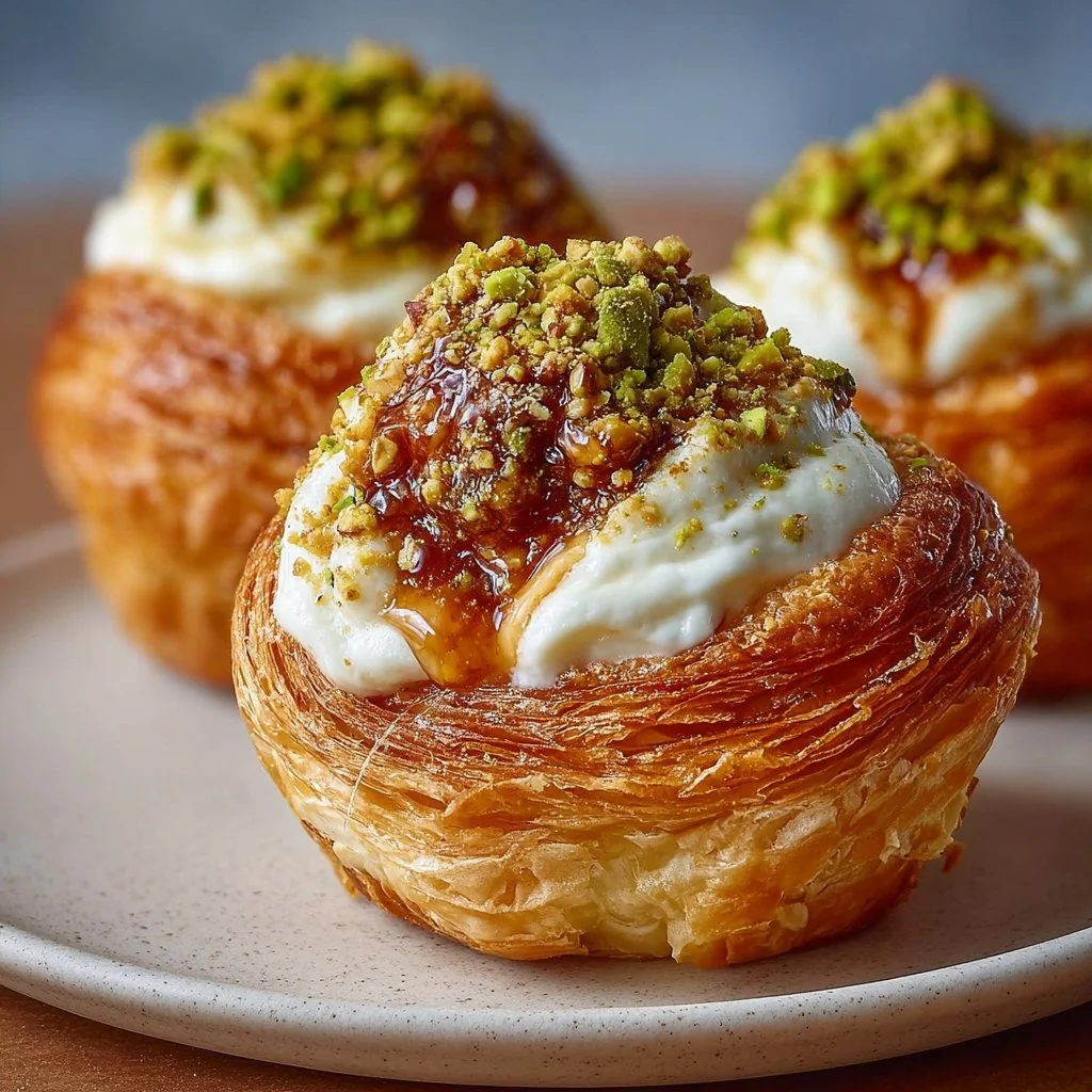 Kunafa-Stuffed Croissant Cups - Crispy croissant with rich kunafa filling