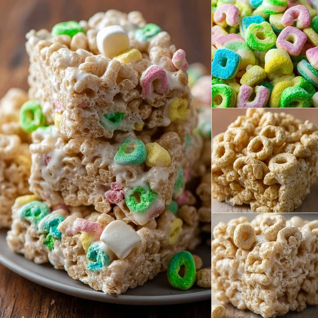 Colorful Lucky Charms Treats made with marshmallows and cereal