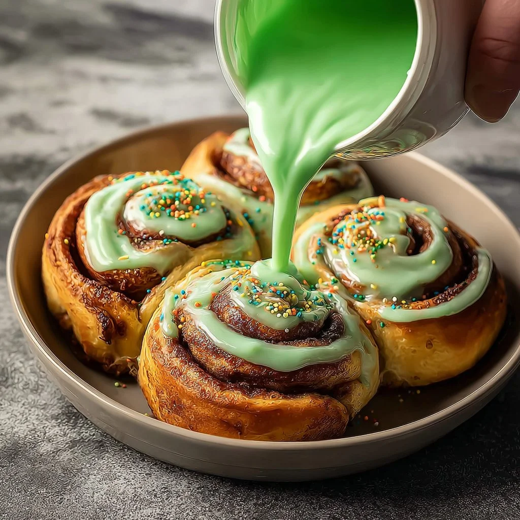 Lucky green cinnamon rolls for St. Patrick's Day celebration