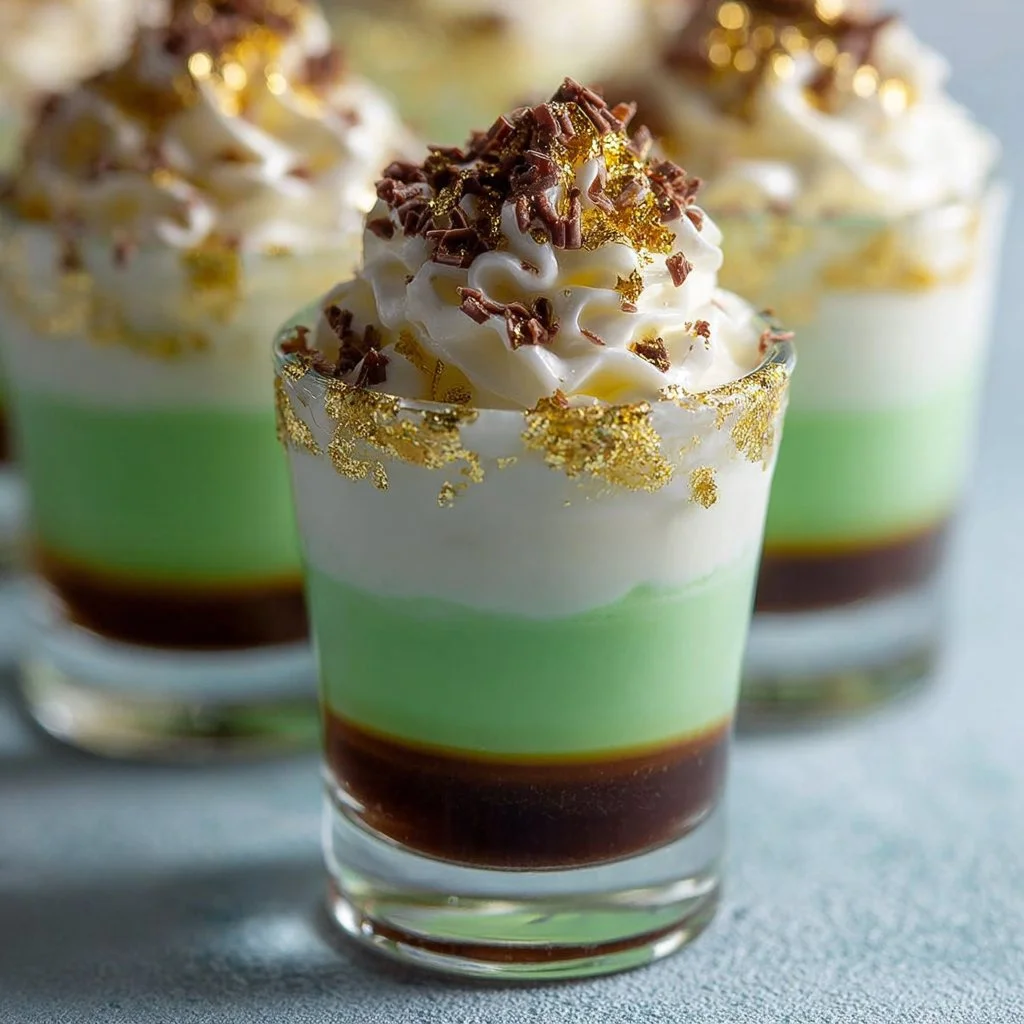 Festive layered Leprechaun Shots for St. Patrick’s Day celebration