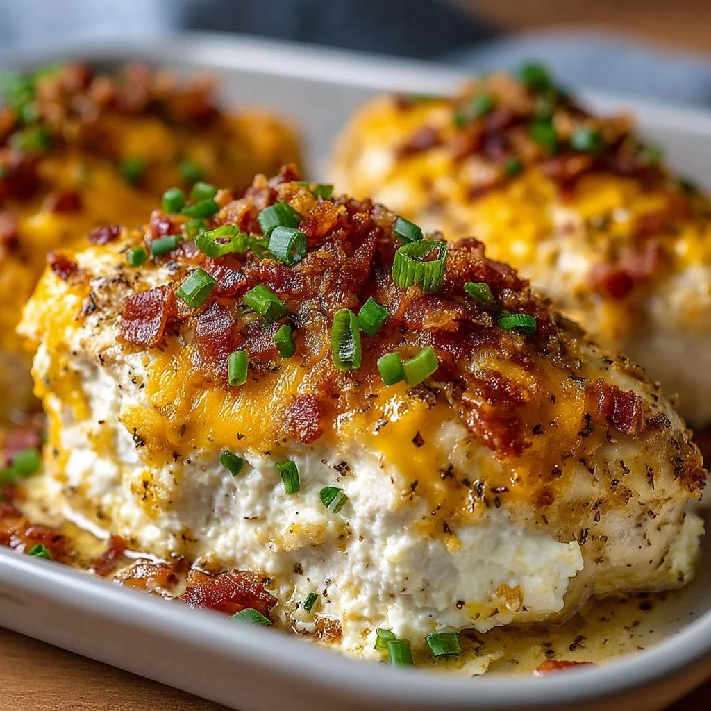 A delicious Million Dollar Chicken Bake served hot with melted cheese and herbs.