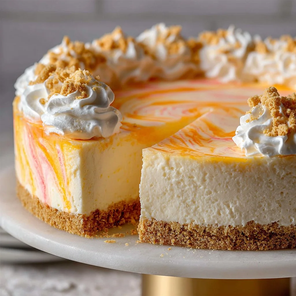 No-Bake Orange Creamsicle Cheesecake with vibrant orange topping