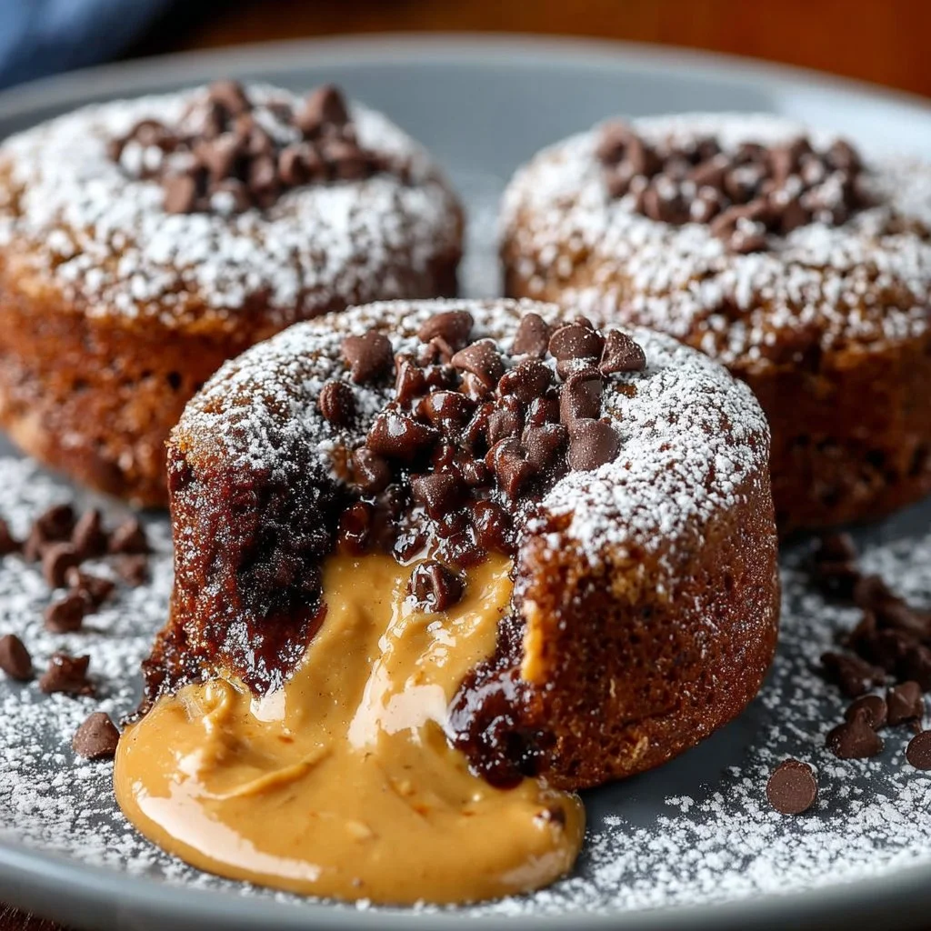 Olympic Peanut Butter Lava Cakes with molten chocolate and peanut butter center