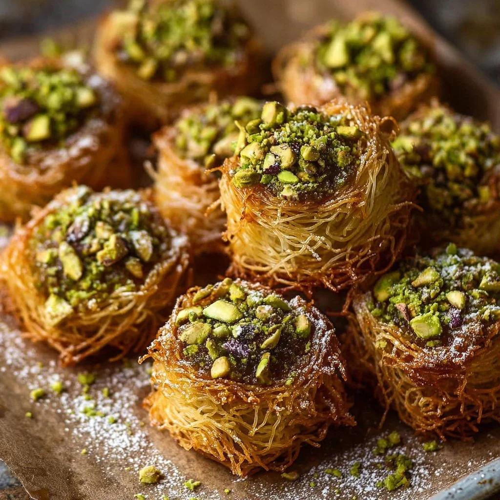 Pistachio Kataifi Cookies with delicate layers and nutty topping