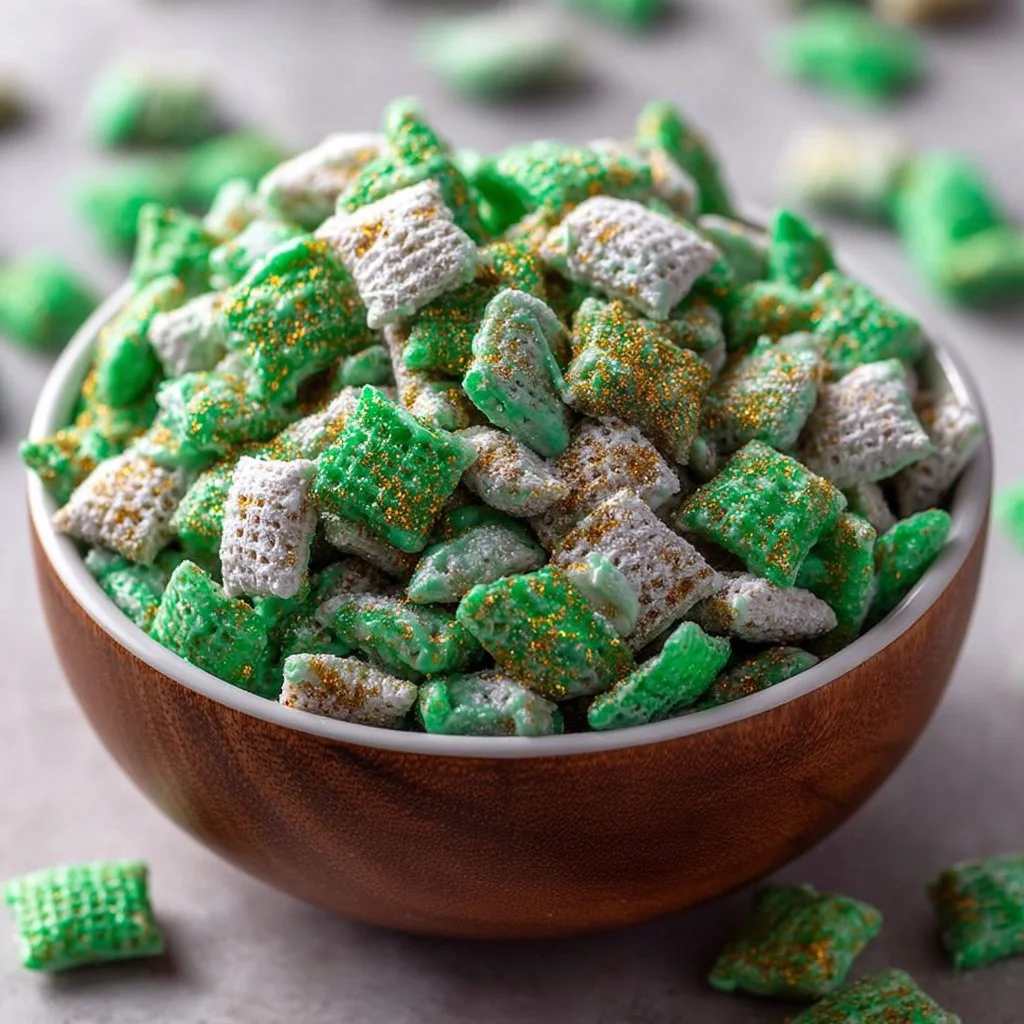 Saint Patrick's Day themed Puppy Chow dessert recipe