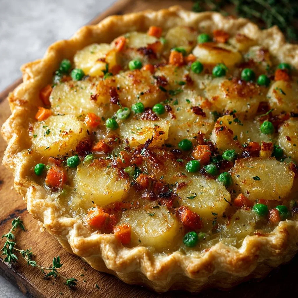 Savory Irish Potato Pie with golden crust and creamy filling