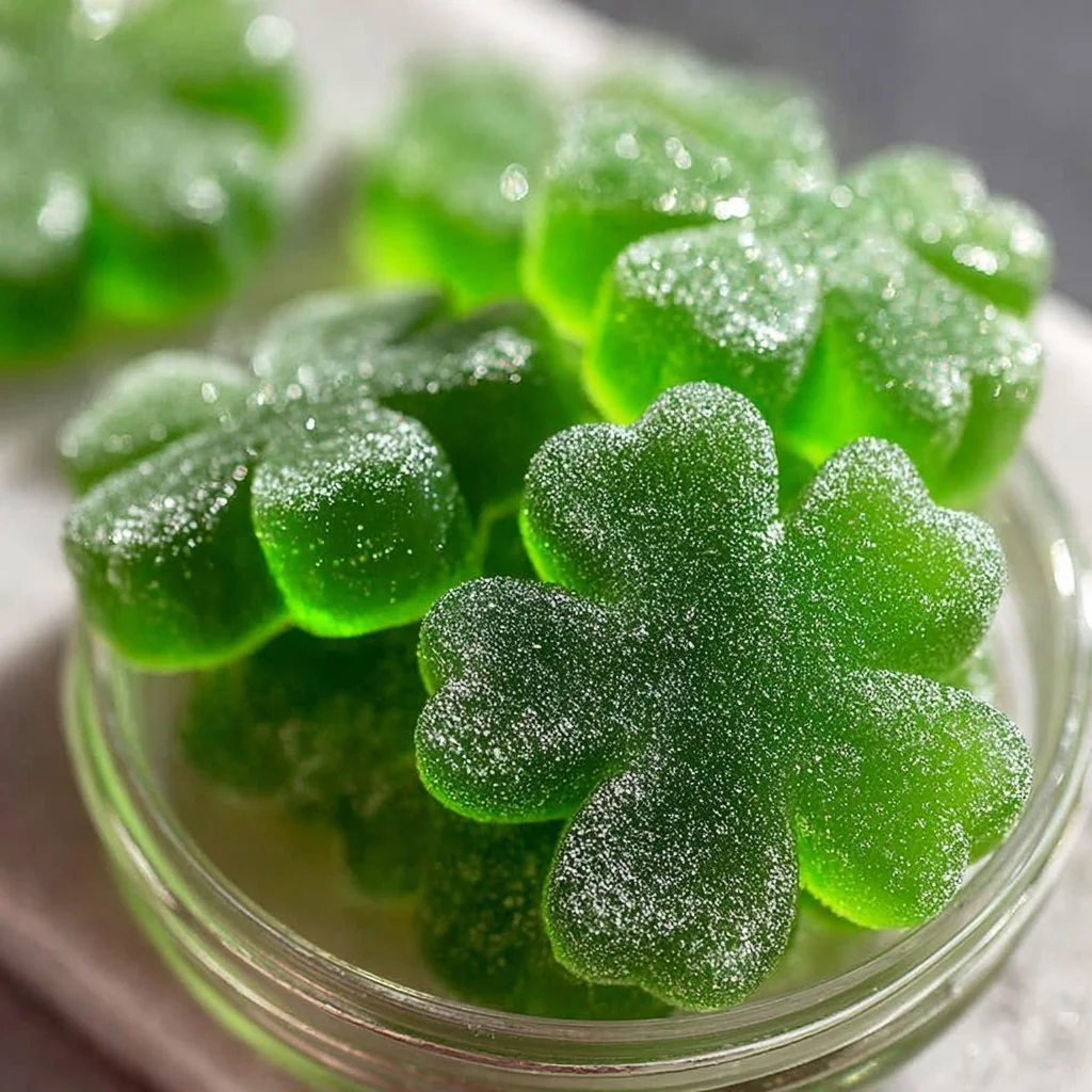 Shamrock homemade gummies made with Jello, perfect for festive occasions.