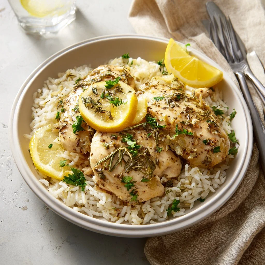 Slow Cooker Lemon Herb Chicken and Rice