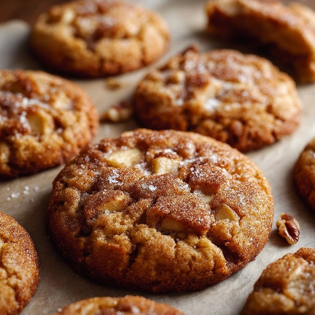Delicious homemade apple cookies with chunks of apple and spices.