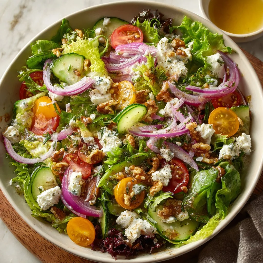 Colorful Easter Spring Salad with Goat Cheese and fresh vegetables