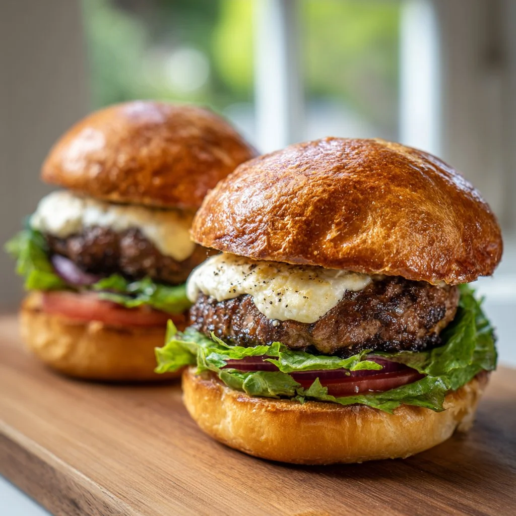 Black Garlic & Brie-Stuffed Brioche Burger