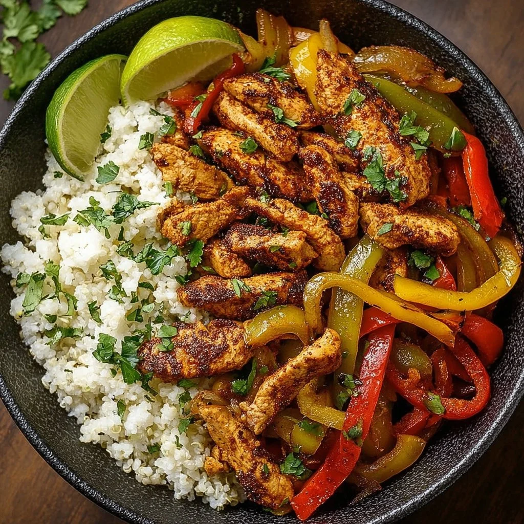 Delicious Chicken Fajita Bowl with grilled chicken and colorful veggies