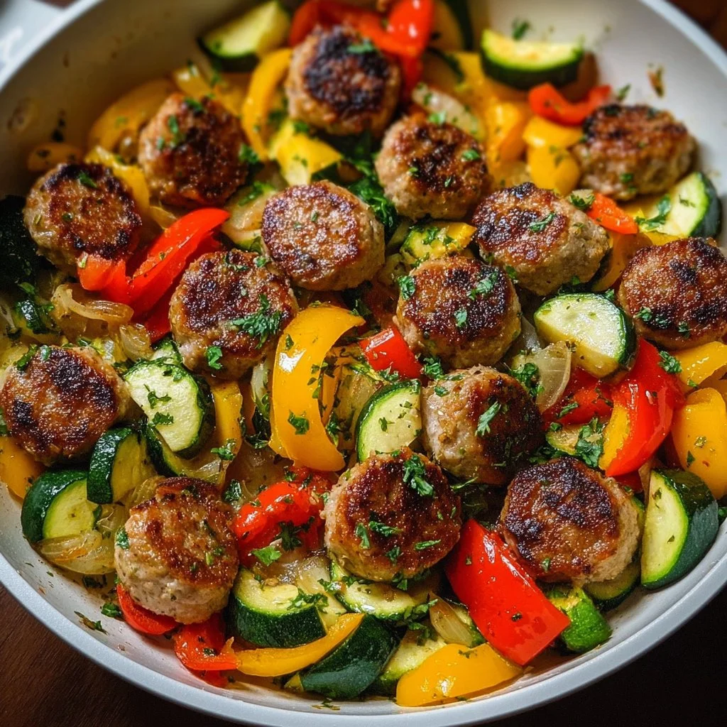 Delicious chicken sausage with colorful veggies in a healthy meal