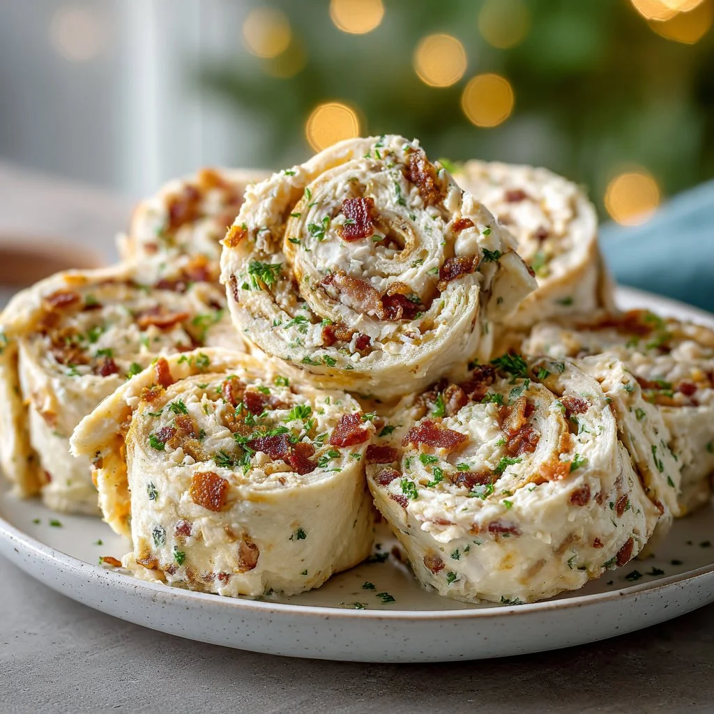 Delicious Crack Chicken Pinwheels ready to serve as an appetizer