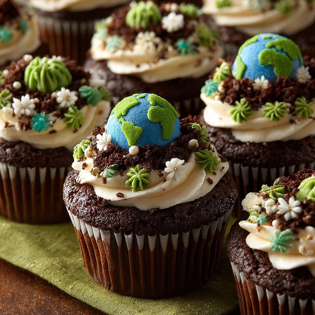 Colorful Earth Day Cupcakes decorated with nature-inspired designs