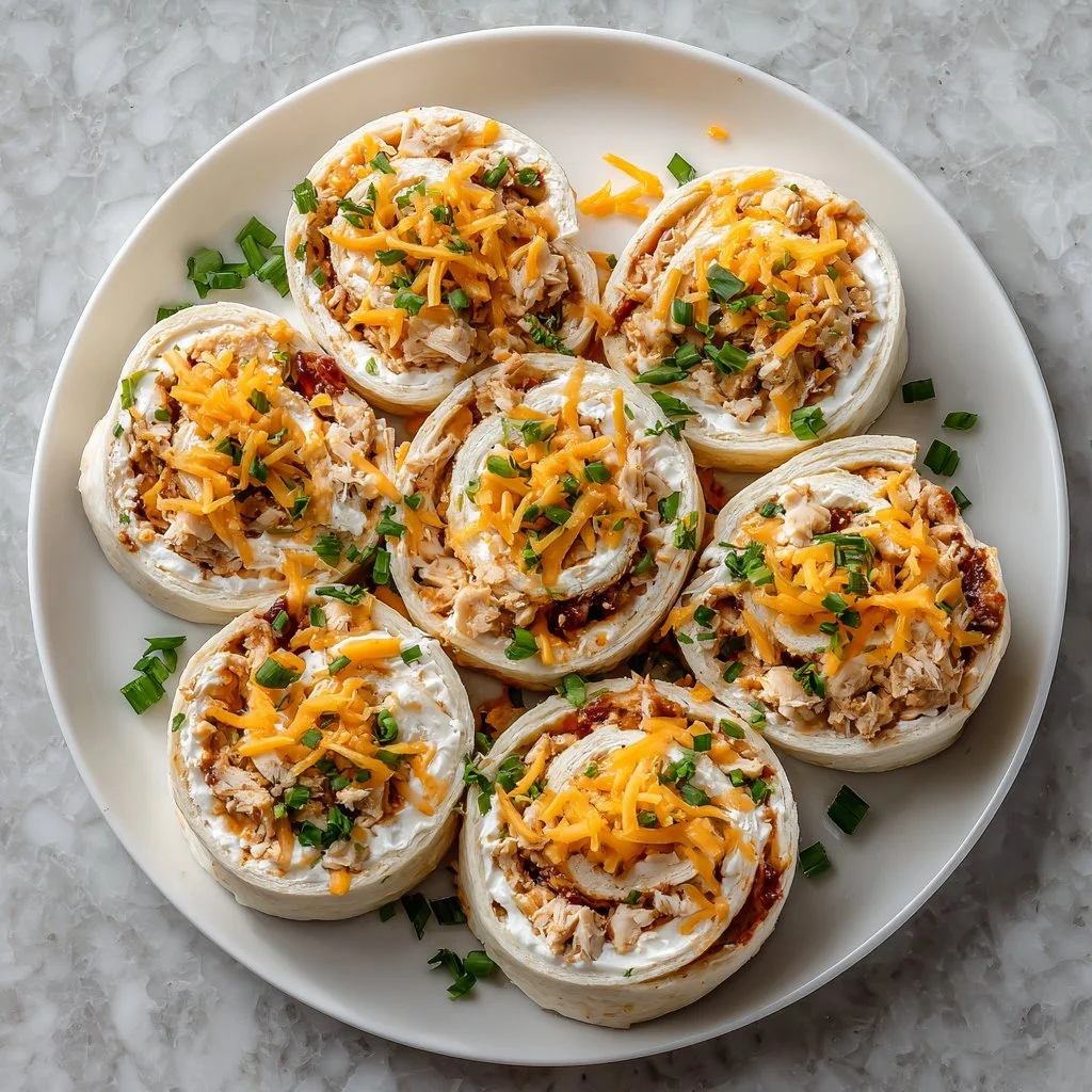 Plate of easy chicken taco pinwheels ready to serve
