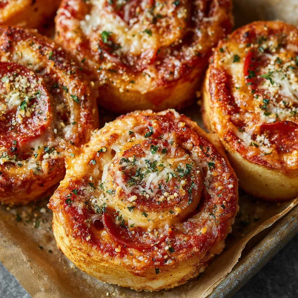Easy pizza pinwheels rolled with cheese and pepperoni on a baking tray