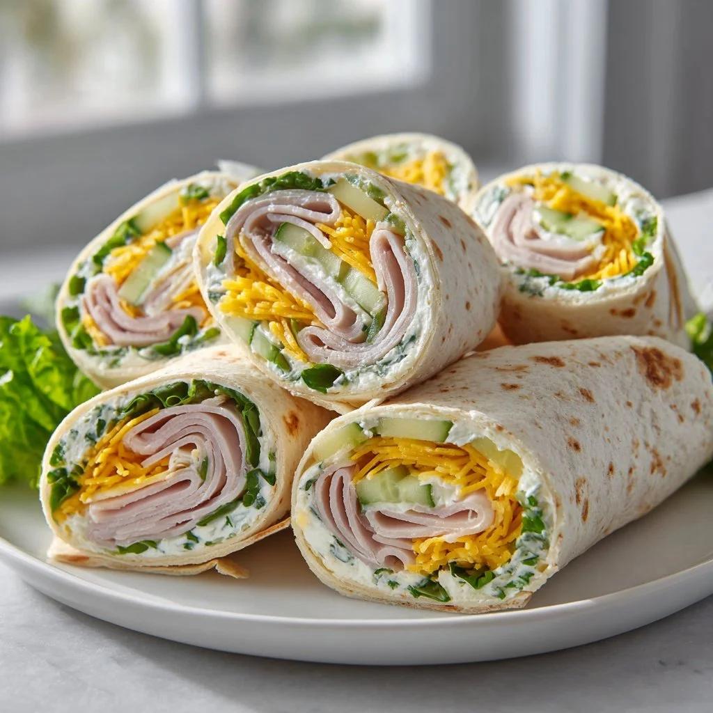 Delicious easy turkey pinwheels recipe served on a platter.