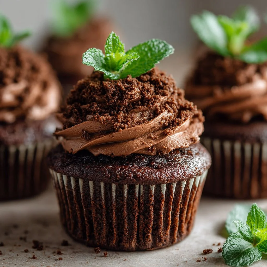 Colorful garden plant cupcakes decorated with edible flowers and greens.