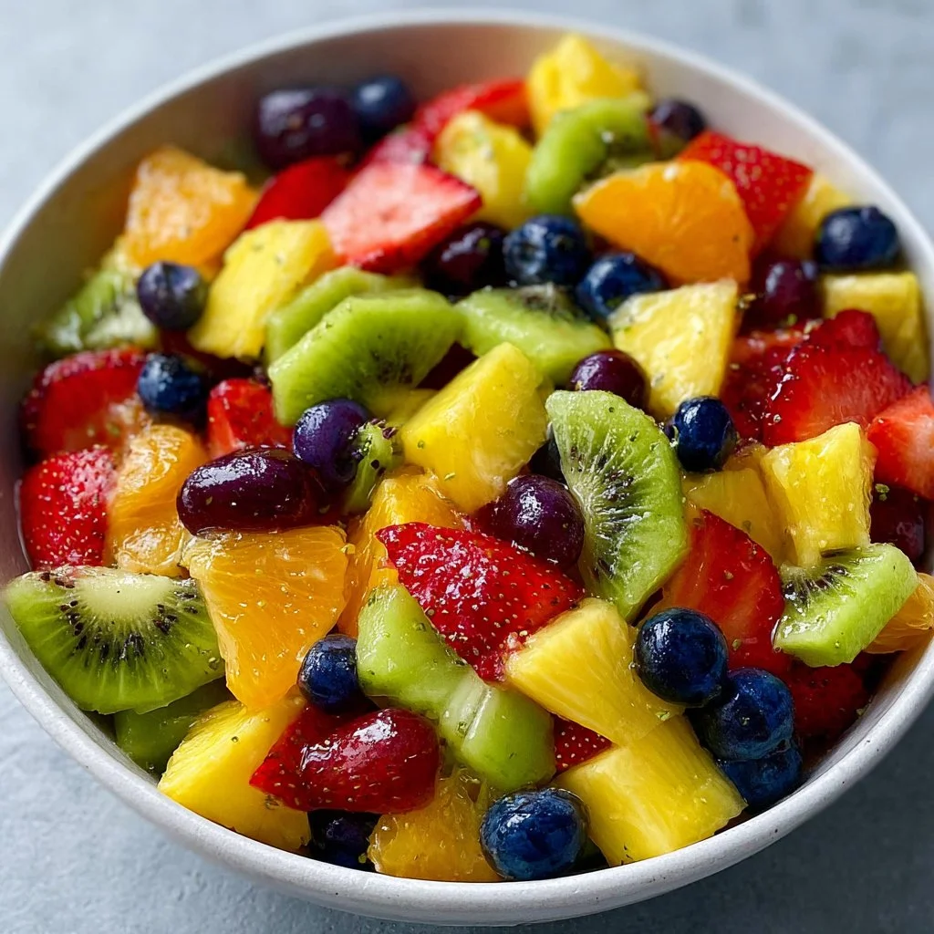 Vibrant Honey Lime Rainbow Fruit Salad with assorted fresh fruits