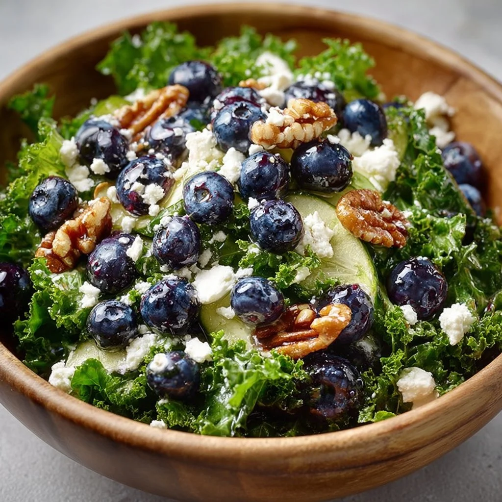 Fresh Kale Blueberry Salad with vibrant berries and healthy greens