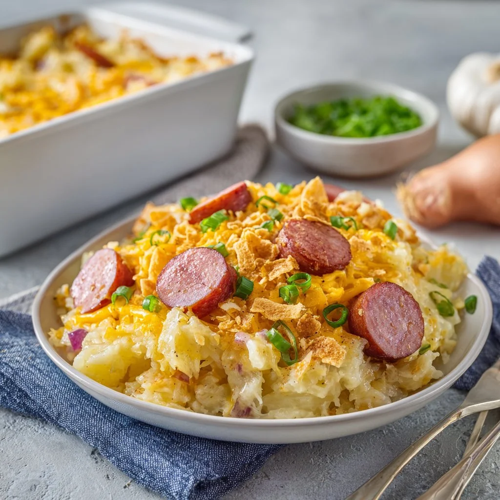 Kielbasa Sausage Cheesy Potato Casserole