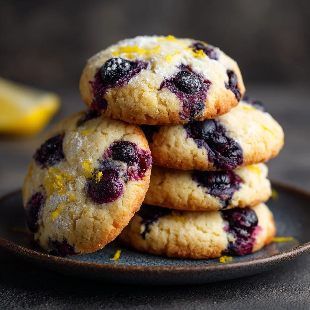 Lemon blueberry cookies fresh out of the oven, showcasing vibrant colors and texture.