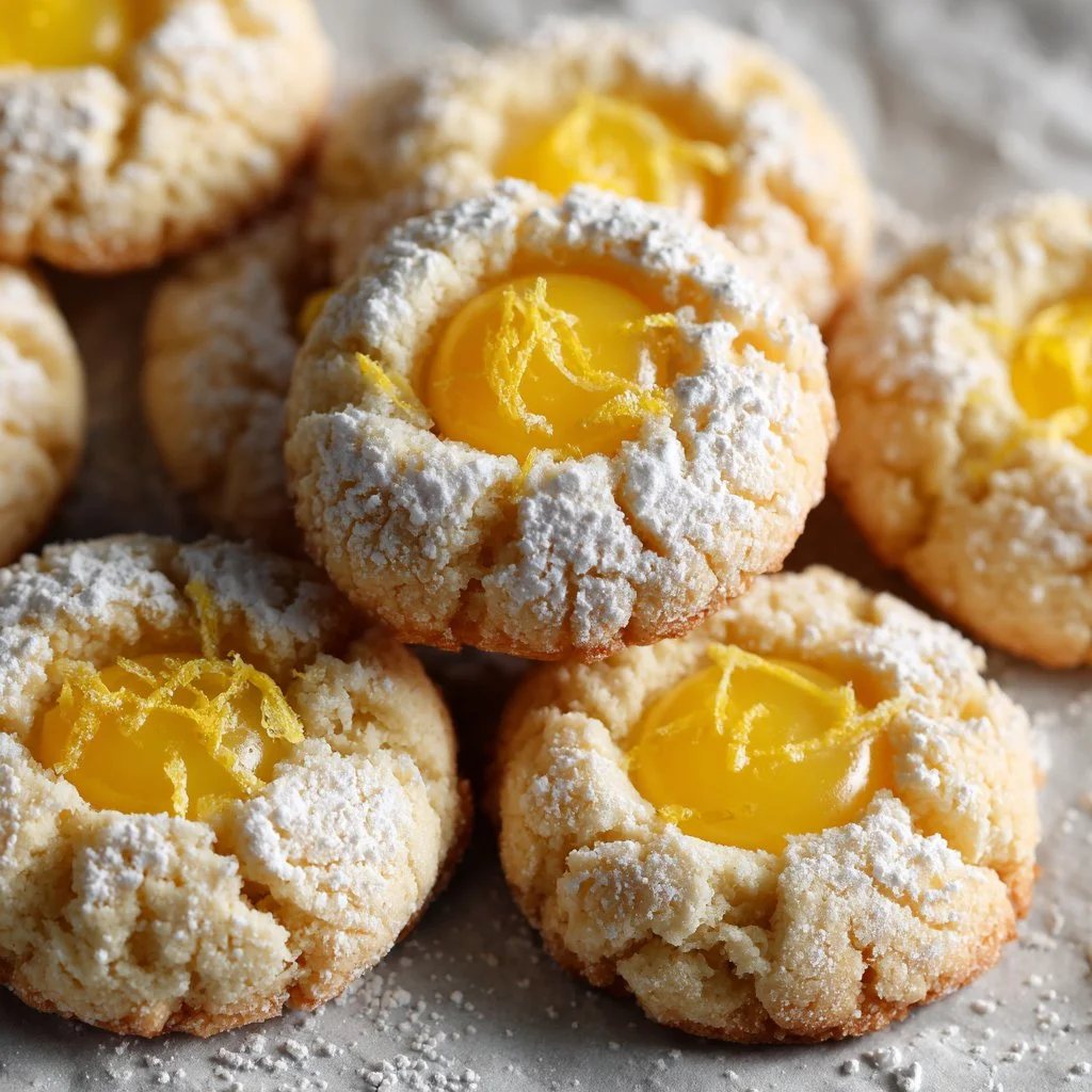 Delicious lemon curd cookies served on a plate, showcasing bright yellow filling.