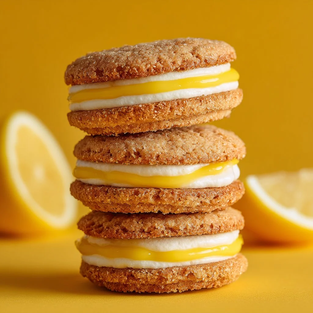 Lemon sandwich cookies with lemon curd filling, vegan and gluten-free treat