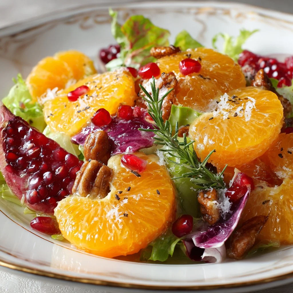 Delicious Mandarin Orange Salad with fresh greens and tangy oranges.