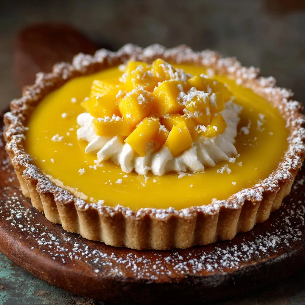 Delicious Mango Curd Tart with creamy filling on a buttery crust