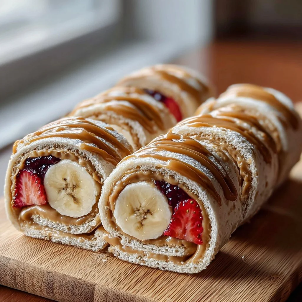 Delicious peanut butter and jelly sushi rolls on a plate