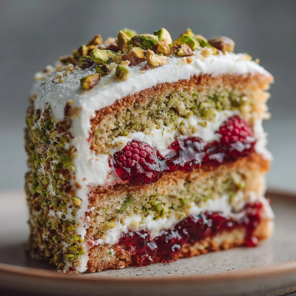 Pistachio Layer Cake with Raspberry Jam