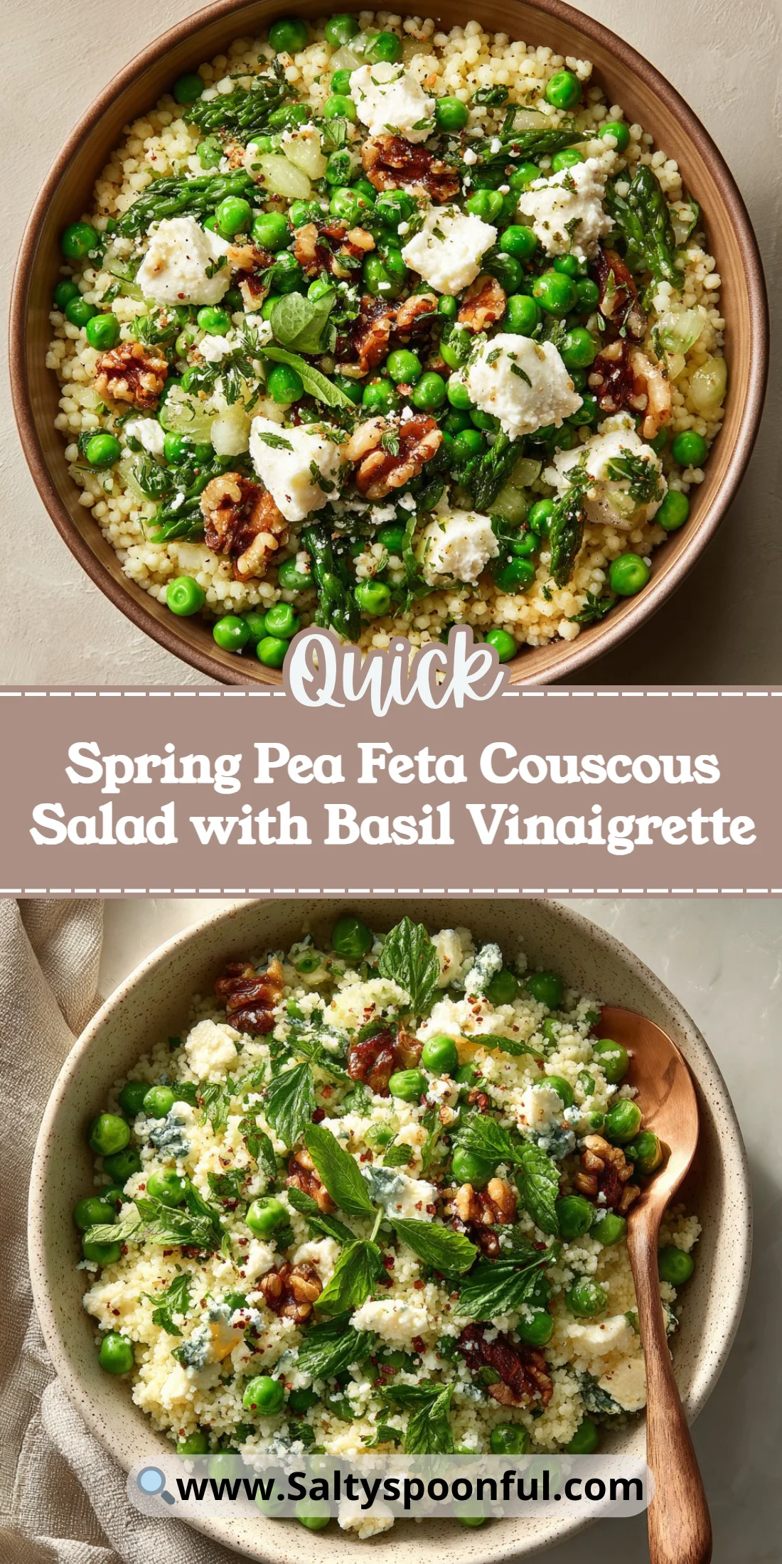 Spring Pea Feta Couscous Salad with Basil Vinaigrette