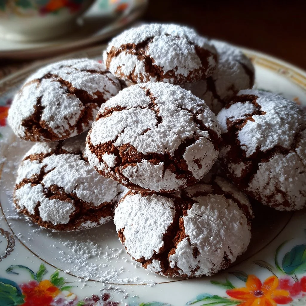 Freshly baked Springtime Crinkle Cookies dusted with powdered sugar.