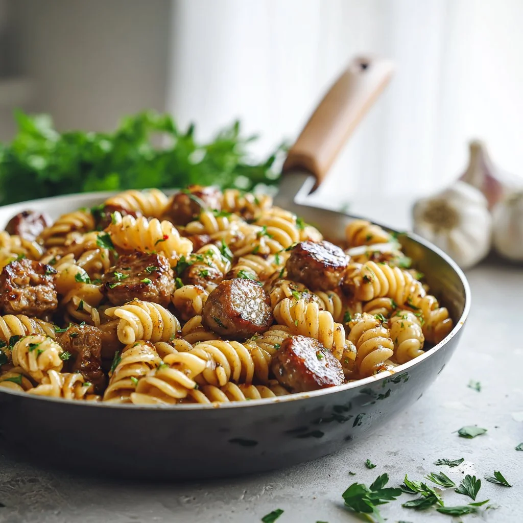Sticky Honey Garlic Sausage Pasta Skillet